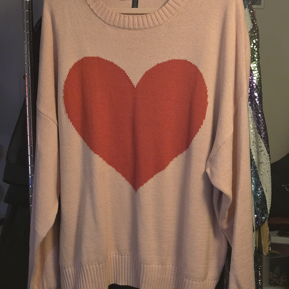 Eloquii Pink Sweater with Red Heart Design